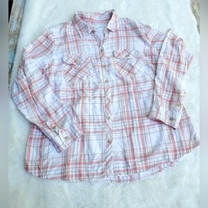 Croft & Barrow Pink Plaid Button Down Shirt Size LARGE